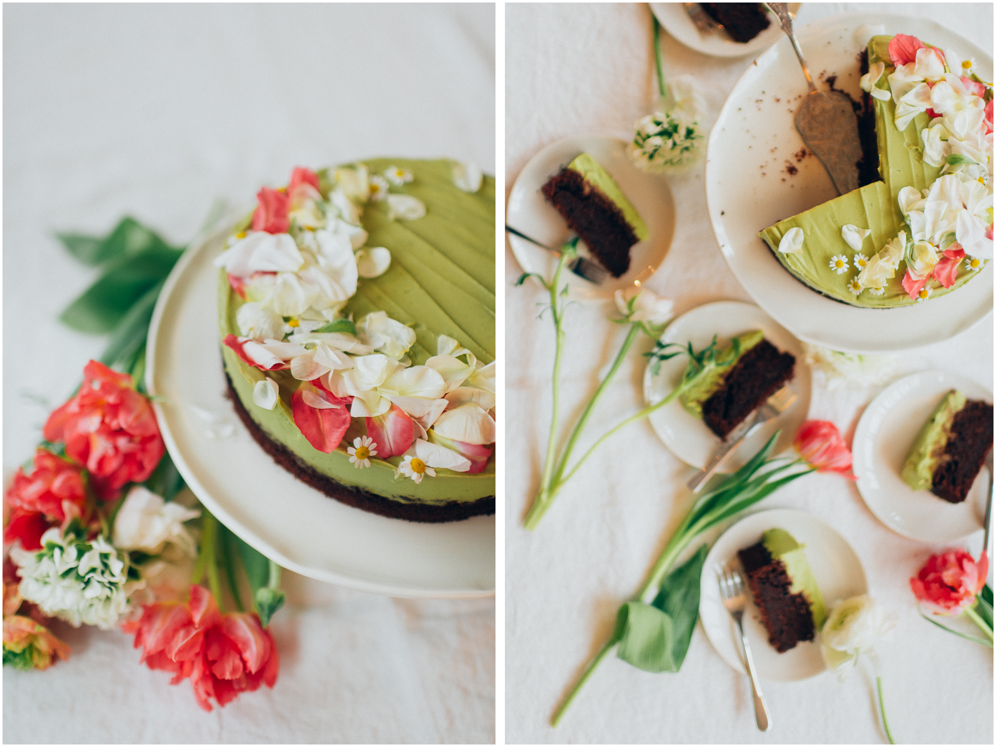 Avocadotorte mit Schokolade und essbaren Blüten für Ostern und Frühling, Silvia Fischer, echte Kuchenliebe